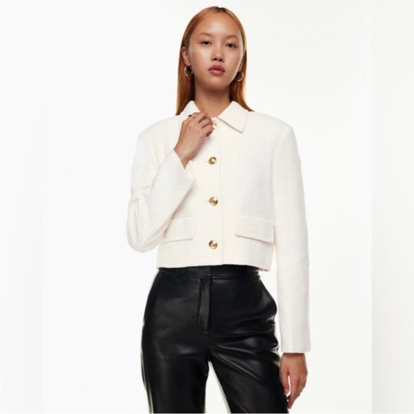 ZARA gold Button white Tweed Blazer Jacket Large - Picture 9 of 9